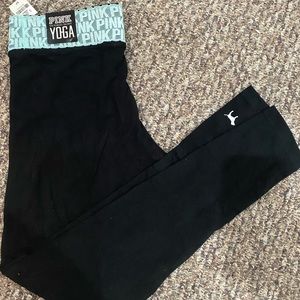 Victoria’s Secret yoga pants w blue lace waistband
